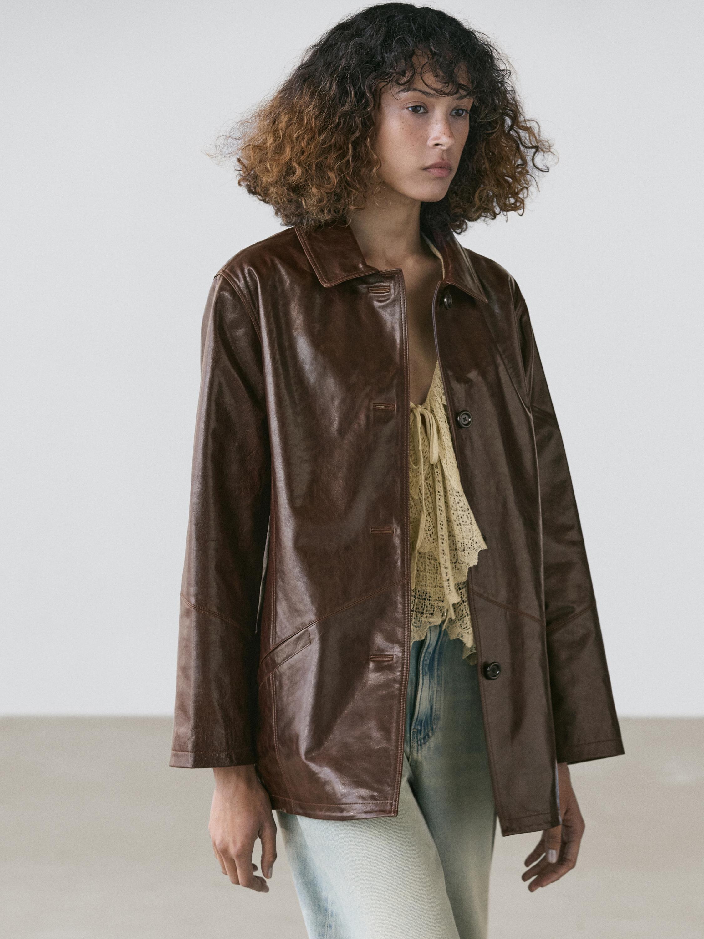 Blouson avec poches en cuir nappa